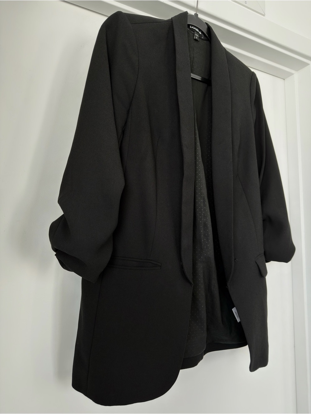 Express Black Open-Front Cuff Sleeve Longline Blazer | Business Casual | Work - Picture 2 of 4
